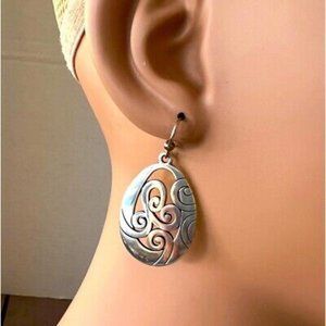 Brighton Mingle Mix Silver oval swirl dangle drop earrings